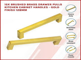 15x Brushed Brass Drawer Pulls Kitchen Cabinet Handles - Gold Finish 128mm V63-835831