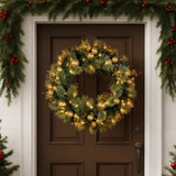 Christabelle 76cm Christmas Wreath Glittery with LED Lights Golden Baubles Front Door Decoratio 112_SENG76