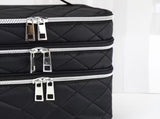 Fashionable and light luxury large-capacity black embroidered diamond-shaped cosmetic bag with three V1105-YAHZB-002