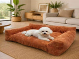 Plush Corduroy Pet Sofa Bed with Removable Heating Pad, Orthopedic Foam Support & Machine-Washable V1341-ZY-3KJXTZ6B-ORANGE