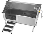 Stainless Steel Dog Washing Station, 157.48 cm Pet Grooming Tub w/ Stairs, PE Water Filter Board, V952-BXGCWYG62CSLV4J32V0