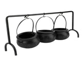 Witch Cauldron Set 3 Candy Serving Bowls Plastic Witch Cauldron On Rack Party Decoration V1294-YM0901-3118240197211