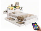 Artiss King Single Bed Frame with Storage Drawers White Platform Bedframe with Bookcase Headboard WBED-F-LUMEX-KS-WH-AB