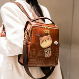 Fashionable Backpack Printed Backpack Double-Shoulder Backpack Cute Cat Print - Pink - Size 29-24-13 V1347-127-02066-PNK-29-24-13