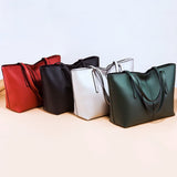 Black PU Handbag Large Capacity Tote Bag Shoulder Bag Fashionable Portable Pouch for Women and V1366-AZ2-W-25000