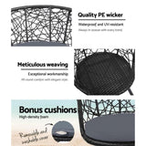 Gardeon 3PC Bistro Set Outdoor Furniture Rattan Table Chairs Patio Garden Cushion Black ODF-BISTRO-ROUND-BK
