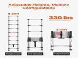 Telescoping Ladder, 2540mm Stainless Steel Lightweight Extension Ladder, Multi-Button Retraction V952-SSTTNLSLK85F88IXYV0