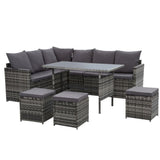 Gardeon Outdoor Furniture Dining Setting Sofa Set Lounge Wicker 9 Seater Mixed Grey ODF-SDBOSS-3OTM-GE