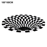Round Black White Grid Carpet 3D Vortex Room Bedroom Anti Slip Floor Mats Home Carpet Rugs V1294-YM0717-10100326