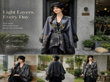 Elegant Light Knitted Shawl, Refined Delicate Leaf Texture Print, Navy V1221-XM-LB2164-ZS57