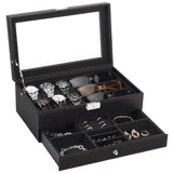 Men's Watch and Glasses Storage Box Transparent Lid, Zoned Storage, Multi-slot Protection for V1232-NSSBSSSNH001