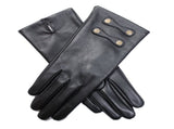 Dents Womens Leather Gloves with Gold Buttons - Black V563-77-0025-BLACK-M