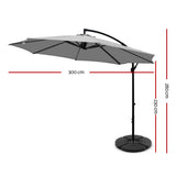 Instahut 3m Outdoor Umbrella w/Base Cantilever Beach Garden Patio Grey UMB-BAN-50-48-GR
