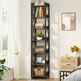 NNETMLT 78.7 Inch Extra Tall 7 Tier Skinny Bookcase, Rustic Brown V728-GR169929