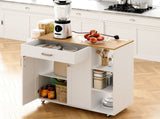 Kitchen Island Cart on Wheels with Charging Station, White, 83x38x82cm LSB-59306