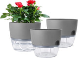 3 Pack Grey Indoor Self Watering Planter Pot - 6 Inch Double Layer Rempvable Plastic Flower Pot with V888-ELOSUNG55169-2