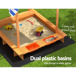 Keezi Kids Sandpit Wooden Sandbox Sand Pit with Canopy Water Basin Toys 146cm SAND-CANOPY-WATER-149