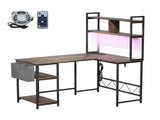 Levede L Shaped Gaming Desk with LED Lights Brown DH1053-BR