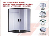 100 x 100cm Rounded Sliding 6mm Curved Shower Screen with Base in Black V63-830071
