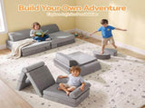 Keezi 12PCS Modular Kids Sofa Play Couch Foam Set with Removable Washable Cover Grey Playroom KID-SOFA-COMP-GY
