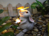 Rabbit and Butterfly Charming Solar-Powered Animal Garden Statue - Waterproof Resin Figurine with V888-ELOSUNG34545