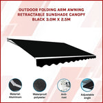 Outdoor Folding Arm Awning Retractable Sunshade Canopy Black 3.0m x 2.5m V63-842731