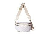 Beige Checkered Trendy Sling Bag - Women's Crescent Crossbody Purse with Wide Adjustable Strap V888-ELOSUNG33367
