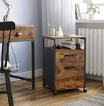 File Cabinet with 2 Drawers, Wheels and Open Compartment Rustic Brown and Black V178-11420