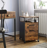 File Cabinet with 2 Drawers, Wheels and Open Compartment Rustic Brown and Black V178-11420