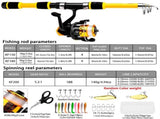 Black Complete Telescopic Fishing and Reel Kit for Beginners - 1.5M Portable 4 Section Spinning V888-ELOSUNG55756