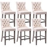 6X Velvet Bar Stools with Studs Trim Wooden Legs Tufted Dining Chairs Kitchen V226-SW1802BG-3