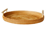 Hand Woven Round Rattan Serving Tray Bread Fruit Dessert Snack Basket with Handles 3 Piece Set V1294-YM0703-3118230027214