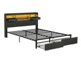 Artiss Double Bed Frame with 2 Storage Drawers & Headboard, USB Charging Station, RGB LED Light BFRAME-J-KINSLEY-D-GY-AB