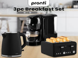 Pronti Breakfast Set with HomeMaid Coffee Machine, Silver Noir Toaster & Kettle T02-1711-511HM