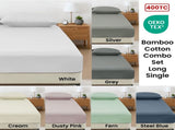 400TC Bamboo Cotton Fitted Sheet with Pillowcase Set Long Single Size 40cm Wall Fern V442-ATX-SHEETS-BAMBOOCOTTON400TC-FERN-LS