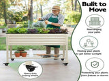Green Fingers Mobile Raised Garden Bed With Wheels Storage Shelf 81cm Height for Vegetables Herb GB-AG-PLAT-WLS-WH