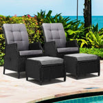 Gardeon 2PC Recliner Chair Sun lounge Wicker Lounger Outdoor Furniture Adjustable Black ODF-RCL-RW-CHOTM-BKX2