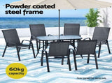 Gardeon 7PC Outdoor Dining Set Table and Chairs Patio Furniture Garden Bistro Set Black FF-DINING-120-7PCS-BK