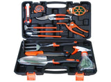 Garden Tools Set - 13 Pieces Heavy Duty Ergonomic Handle Gardening Tools with Carrying Case, Rake, V1366-AZ2-W-06106