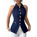Women'S Halter Neck Vest with Lapel Collar and Button Down Design for Business Casual Wear XXL V1192-AZ-W-20750