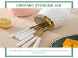 Ceramic Stainless Steel Fruit Forks Storage Jar Kitchen Cutlery White V1370-AZ4-16116