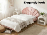 Artiss Bed Frame King Single with Bedside Table Set Scallop Headboard Pink Velvet Fabric Beds Base BFRAME-SET-ROSY-BS-01