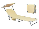 Levede Foldable Lounge Chairs with Canopy Khaki OD1065-KH
