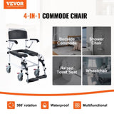 VEVOR Shower Commode Wheelchair with 4 Lockable Wheels, Footrests, Flip-up Arms, 3-Level Adjustable V952-YLBKSLLJSJTBTD6C8V0