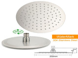 WELS Brushed Nickel 2in1 Shower Set Sliding Rail Arm 8" Round Head Handheld Small Face Mixer V1233-S4902BNHR002M4CNKSR108NKRD201N60