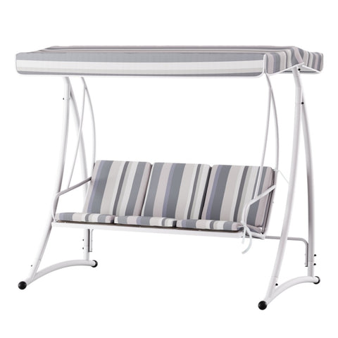 Gardeon Outdoor Swing Chair Garden Bench Furniture Canopy 3 Seater White Grey GSC-BST-3S-WHGR