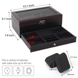 Men's Watch and Glasses Storage Box Transparent Lid, Zoned Storage, Multi-slot Protection for V1232-NSSBSSSNH001