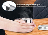 Unbreakable 13.5oz/400ml Stainless Steel Double-Walled Mugs with Lid and Handles for Camping V1192-AZ-W-11249