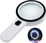 Magnifying glass with 12 LED lights - 30x double glass lens - hand-held illuminated magnifier V1259-DP01-BO-166