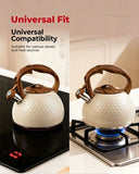 3L Hammered Stainless Steel Whistling Stovetop Kettle, Wood Grain Heat Insulated Handle, Universal V1188-MS-804-07